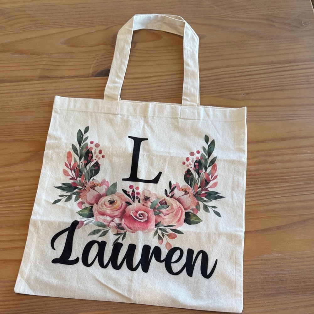 Floral Canvas Tote Bag - Cream and Pink